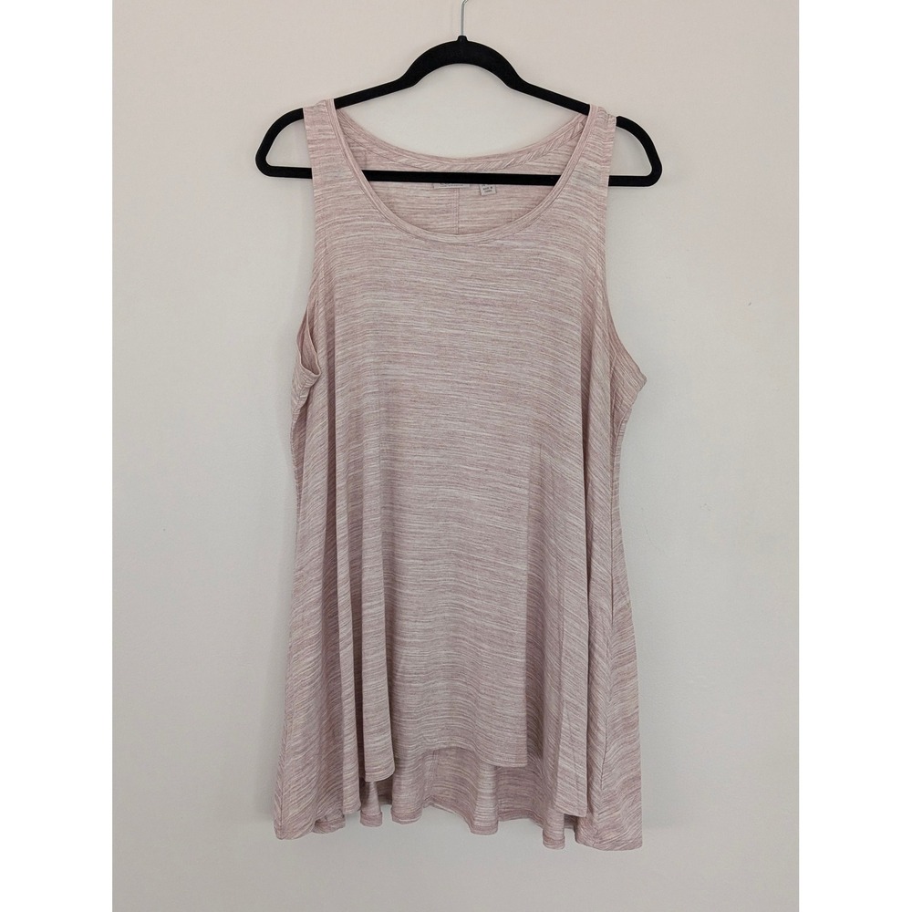 LOGO Lori Goldstein Womens 1X Pink Space Dye Knit Tank Top Pockets Tunic